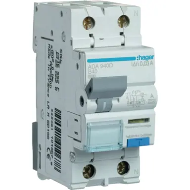 Hager ADA940D aardlekautomaat 40A 1p+N 30mA B-karakteristiek 6kA Klasse-A