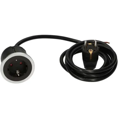 Bachmann 926.001 Pix rond inbouwstopcontact RA met 2 m kabel en RA stekker zwart/wit/RVS-look