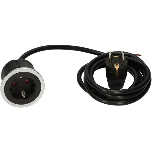 Bachmann 926.001 Pix rond inbouwstopcontact RA met 2 m kabel en RA stekker zwart/wit/RVS-look