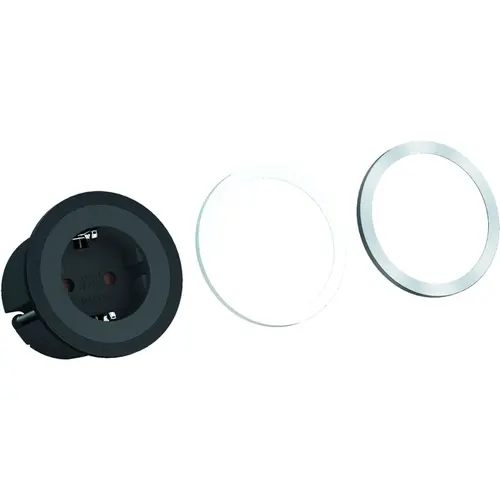 Bachmann 926.001 Pix rond inbouwstopcontact RA met 2 m kabel en RA stekker zwart/wit/RVS-look