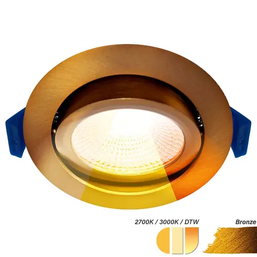 EcoDim ED-10094 LED-inbouwspot IP54 dimbaar 75mm rond 23mm inbouwdiepte 2700K/3000K/dim-to-warm brons