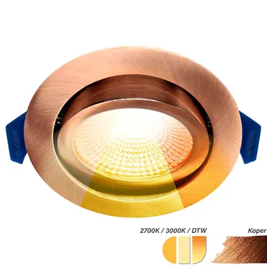 EcoDim ED-10103 LED-inbouwspot IP54 dimbaar 75mm rond 23mm inbouwdiepte 2700K/3000K/dim-to-warm brushed copper