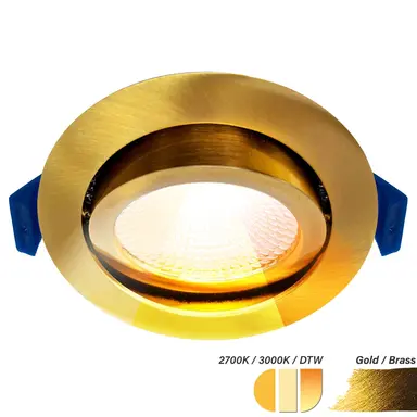 EcoDim ED-10095 LED-inbouwspot IP54 dimbaar 75mm rond 23mm inbouwdiepte 2700K/3000K/dim-to-warm goud/messing
