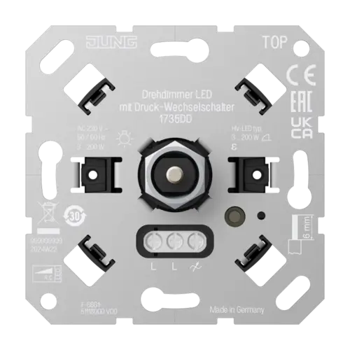 JUNG 1735 DD LED-draaidimmer met druk-wisselschakelaar 3-200 Watt
