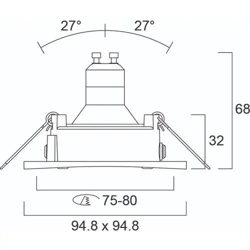 Lumiance 3084103 Inset Trend 75 Swing aluminium vierkante inbouwspot GU10 zwart IP44 indoor excl. lichtbron OP=OP