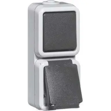 PEHA H 6622 WAB wandcontactdoos randaarde 2-voudig met klapdeksel verticaal spatwaterdicht IP54 grijs