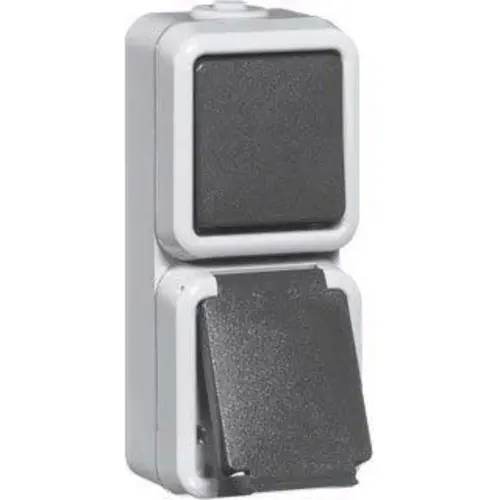 PEHA H 6622 WAB wandcontactdoos randaarde 2-voudig met klapdeksel verticaal spatwaterdicht IP54 grijs