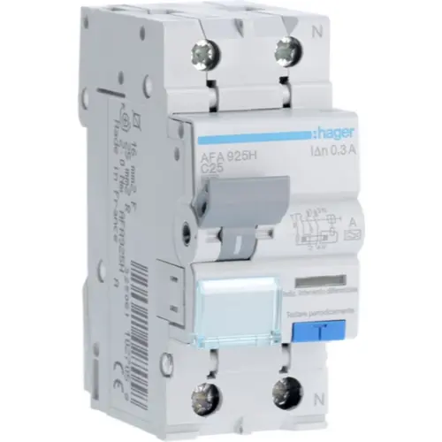 Hager AFA925H aardlekautomaat 1P+N 25A C-karakteristiek 6kA 300mA klasse A