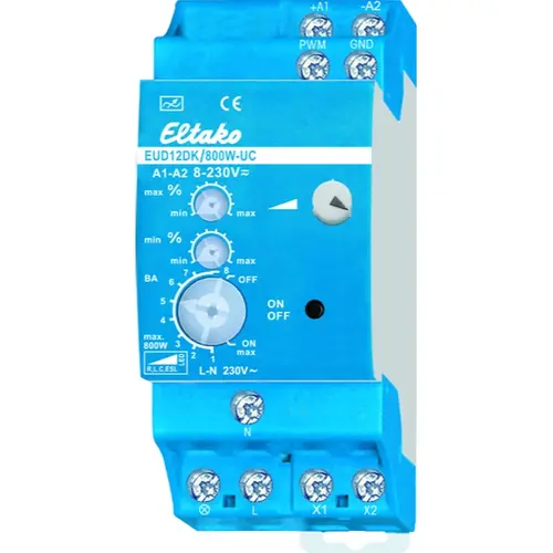 Eltako EUD12DK/800W-UC universele DIN-rail LED dimmer tot 800W. Voor dimbare LED + R/L/C last