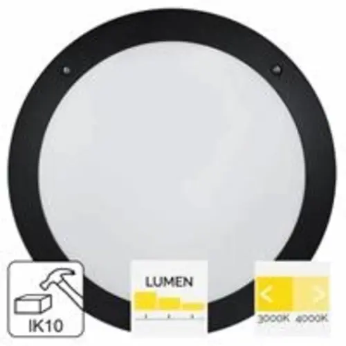 Megaman MM10369 plafondlamp fonda opbouw rond 8/15/22W 3000/4000K IP66 zwart