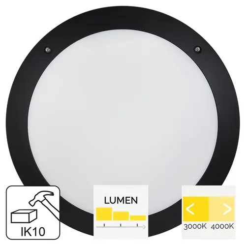 Megaman MM10552 plafondlamp fonda alu opbouw rond 10/15/22W IP66 zwart