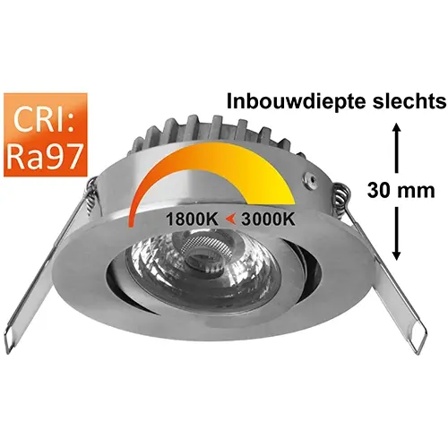 Megaman MM09646 LED inbouw spot dimbaar 10W 1800-3000K IP44 80mm nikkel