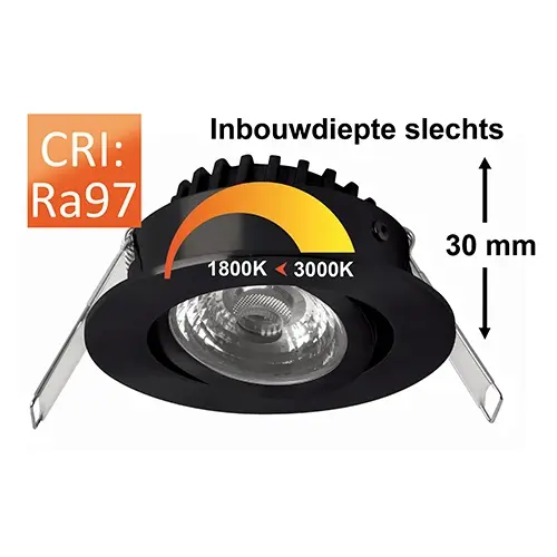 Megaman MM10975 LED inbouw spot dimbaar 10W 1800-3000K IP44 80mm zwart
