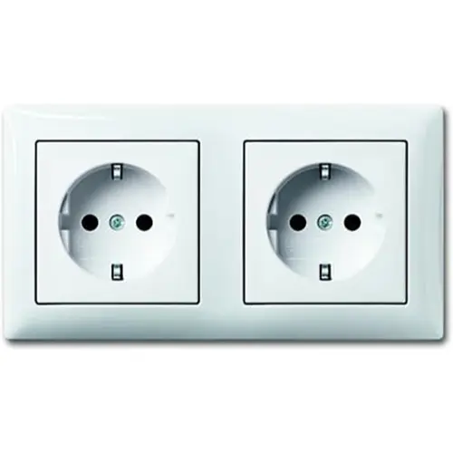 Busch-Jaeger 20-2 EUCJ-914-503 wandcontactdoos 2-voudig randaarde voorbedraad voor duo-inbouwdoos Balance SI wit glans