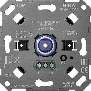 Gira 245700 draaidimmer met druk-wisselschakelaar LED Basic RC 3-200 Watt
