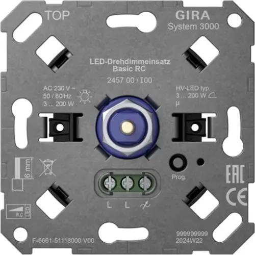 Gira 245700 draaidimmer met druk-wisselschakelaar LED Basic RC 3-200 Watt