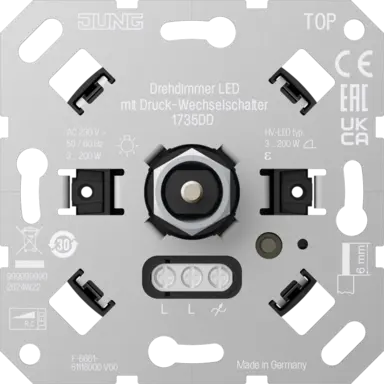 JUNG 1735 DD LED-draaidimmer met druk-wisselschakelaar 3-200 Watt