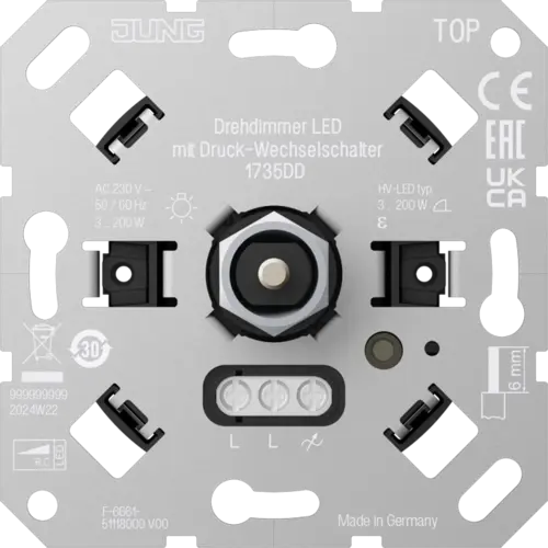 JUNG 1735 DD LED-draaidimmer met druk-wisselschakelaar 3-200 Watt