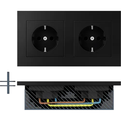 JUNG A 1520-2 BF SWM wandcontactdoos 2-voudig randaarde voorbedraad voor duo-inbouwdoos A550 grafietzwart mat