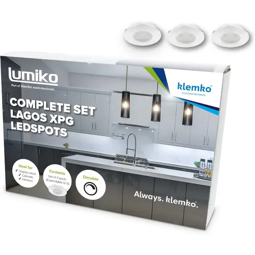 Klemko LAGOS-XPG-KIT4 Lumiko 863856 LED-spotset 3x 3000K dimbaar inbouw 58-61mm 65mm extreem breedstralend verstelbaar