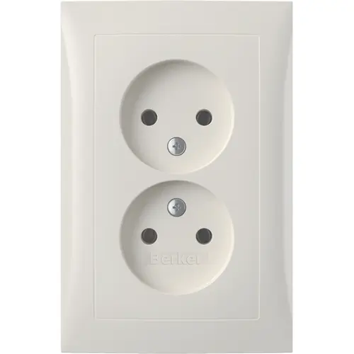 Berker 47958989 wandcontactdoos 2-voudig zonder randaarde kindveilig voor enkele inbouwdoos S1 wit glans