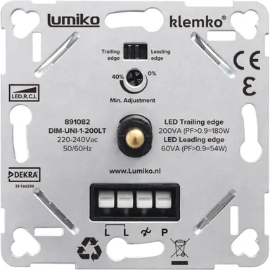Klemko DIM-UNI-1-200LT Lumiko 891082 universele LED-dimmer fase af en aansnijding 1-200W