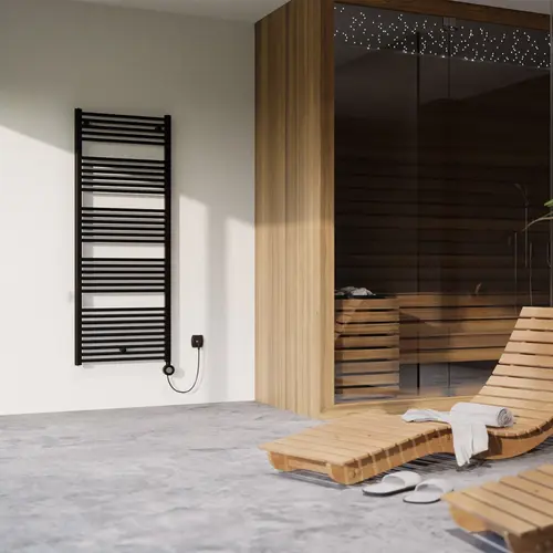 Masterwatt 300210010 Calor Scala elektrische badkamerradiator olie-/vloeistof gevuld 300 Watt staal zwart IP44 met schakelklok