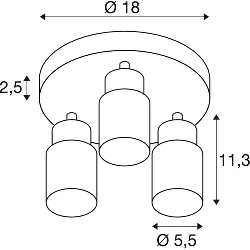 SLV 1008334 PURI 2.0 Tube opbouw wand- en plafondarmatuur rond max. 3x 6W GU10