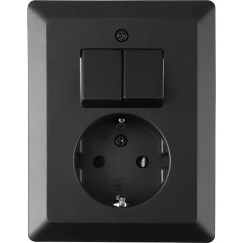 Q-Link 01.094.69 inbouw combinatie wandcontactdoos-serieschakelaar met randaarde zwart mat