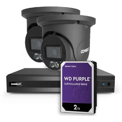 Comelit KCCTV4N2-1B CCTV kit met NVR inclusief 1TB HDD en 2 grijze Turret camera's