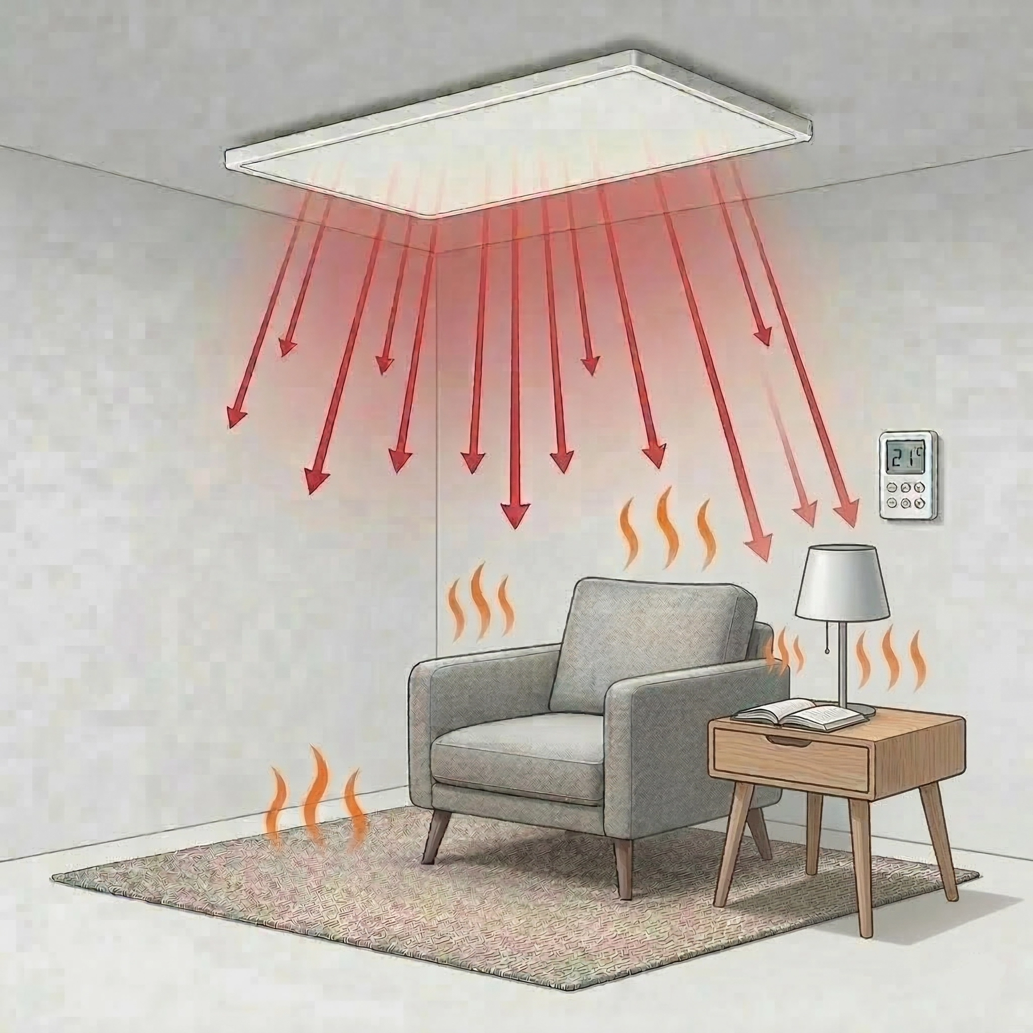 werking infraroodpaneel stralingswarmte plafond