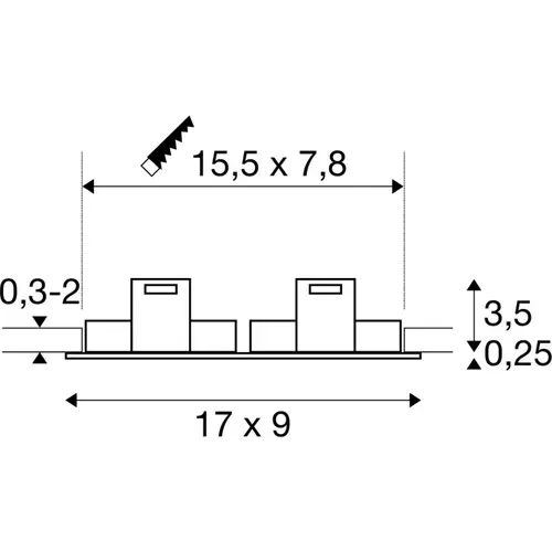 SLV 1008007 NEW TRIA 155 inbouwring dubbel rechthoekig zwart IP20