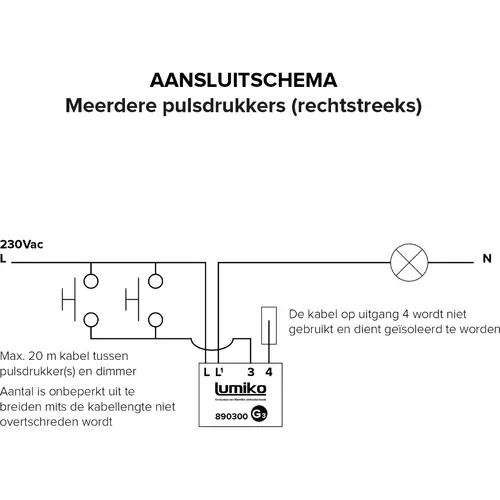 Klemko BIKKEL Lumiko 890300 inbouw LED-dimmer drukknop RC 200W drukker blauw