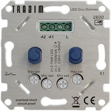 Tradim 2600 duo dimmer standaard voor LED 2x 3-100 Watt OP=OP