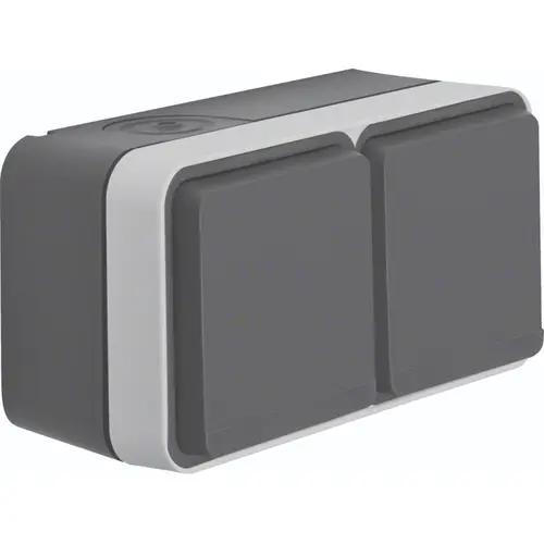 Hager Berker WNC142 W1 wandcontactdoos 2-voudig randaarde horizontaal compleet grijs