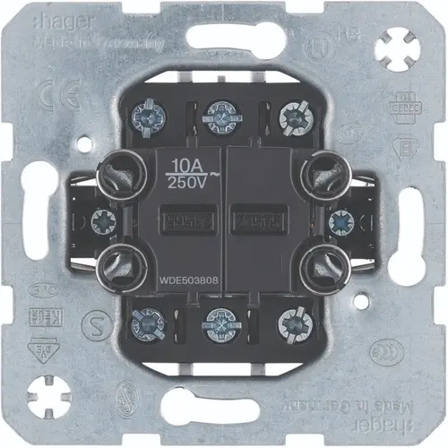 Hager Berker WDE503808 serie pulsdrukker 2x wisselcontact 10A met spreidklemmen