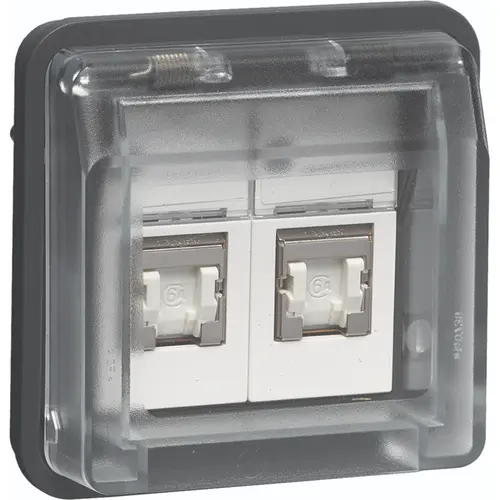 Hager Berker WNA227 W1 data-aansluiting CAT6 RJ45 2-voudig bovendeel grijs