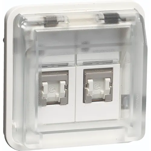 Hager Berker WNA227B W1 data-aansluiting CAT6 RJ45 2-voudig bovendeel wit