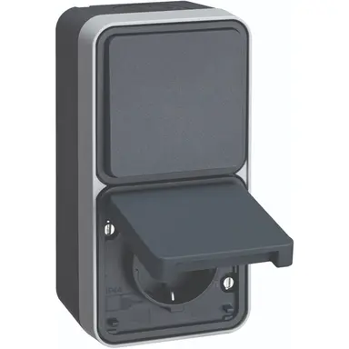 Hager Berker WNC082 W1 combinatie wisselschakelaar en wandcontactdoos kindveilig compleet grijs