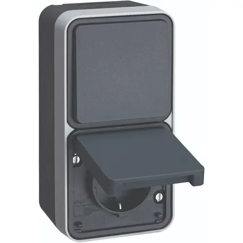 Hager Berker WNC082 W1 combinatie wisselschakelaar en wandcontactdoos kindveilig compleet grijs