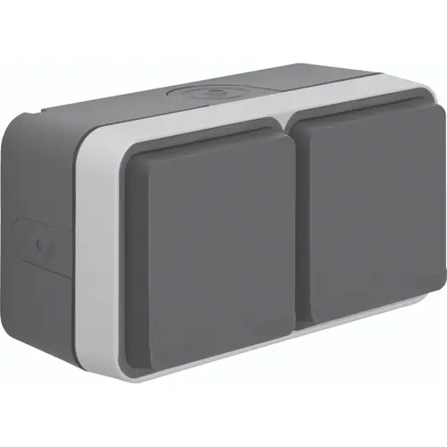 Hager Berker WNC144 W1 wandcontactdoos 2-voudig randaarde horizontaal compleet grijs