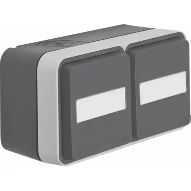 Hager Berker WNC145 W1 wandcontactdoos met randaarde en tekstveld 2-voudig horizontaal compleet grijs