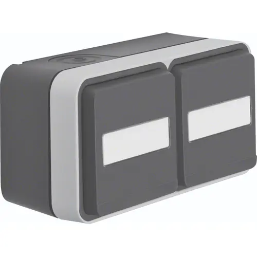 Hager Berker WNC145 W1 wandcontactdoos met randaarde en tekstveld 2-voudig horizontaal compleet grijs