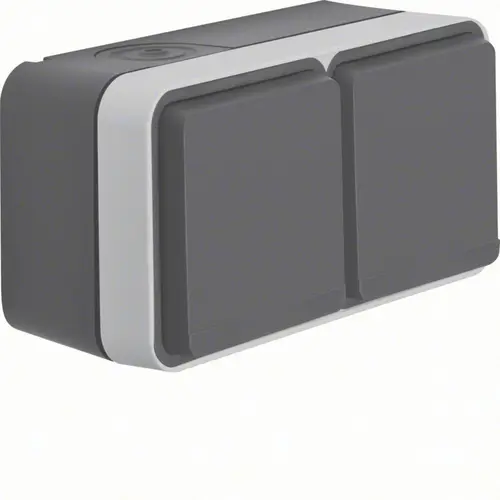 Hager Berker WNC162 W1 wandcontactdoos 2-voudig randaarde kindveilig horizontaal compleet grijs