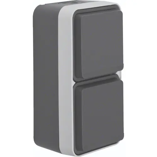 Hager Berker WNC172 W1 wandcontactdoos 2-voudig randaarde kindveilig verticaal compleet grijs