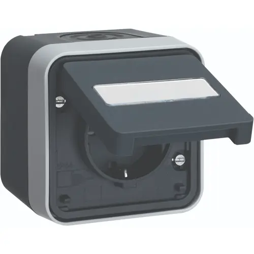 Hager Berker WNC180 W1 wandcontactdoos met randaarde en tekstveld kindveilig compleet grijs