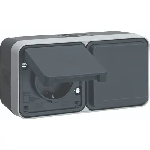 Hager Berker WNC182 W1 wandcontactdoos 2-voudig randaarde kindveilig horizontaal compleet grijs