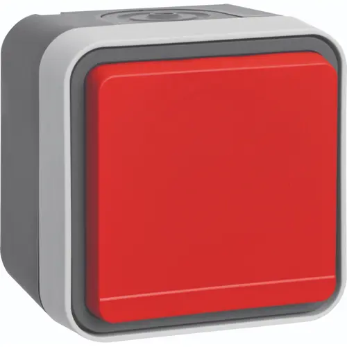 Hager Berker WNC190 W1 wandcontactdoos met randaarde en tekstveld compleet grijs met rode deksel