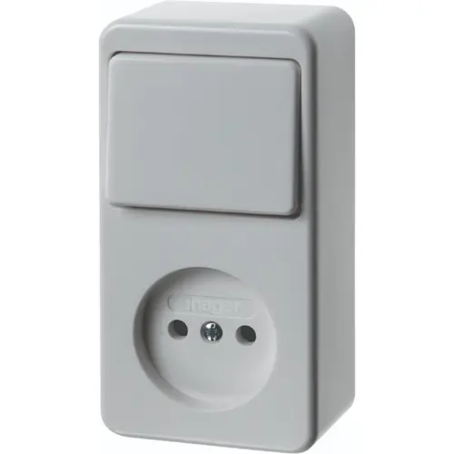Hager Berker WVG5126PW opbouw wisselschakelaar met wandcontactdoos zonder randaarde wit
