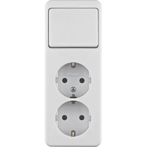 Hager Berker WVG5221PW opbouw wisselschakelaar met wandcontactdoos 2-voudig randaarde wit